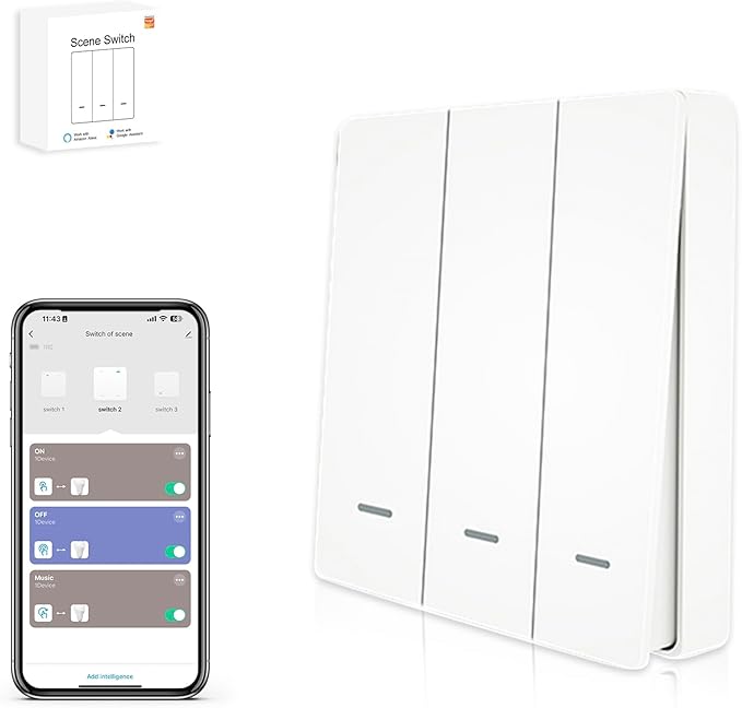 ZigBee3.0 Smart Switch 3 Gang Wireless Scene Switch, ZigBee Smart Light Switch Need Zigbee Hub Work with Tuya Smart Life APP Smart Button Scene Remote for Tuya Smart Home Devices (3 Gang)
