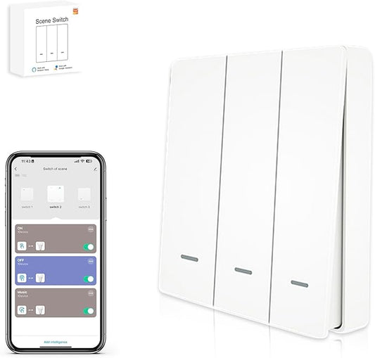 ZigBee3.0 Smart Switch 3 Gang Wireless Scene Switch, ZigBee Smart Light Switch Need Zigbee Hub Work with Tuya Smart Life APP Smart Button Scene Remote for Tuya Smart Home Devices (3 Gang)