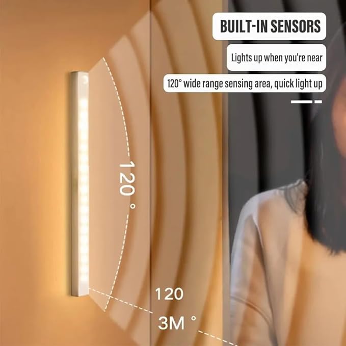 Punch-Free Smart Sensor Magnetic Rechargeable LED Lights, Motion Sensor Light Indoor for Stairs, Wardrobe, Cabinet (4PCS White Light,10cm/3.94in)
