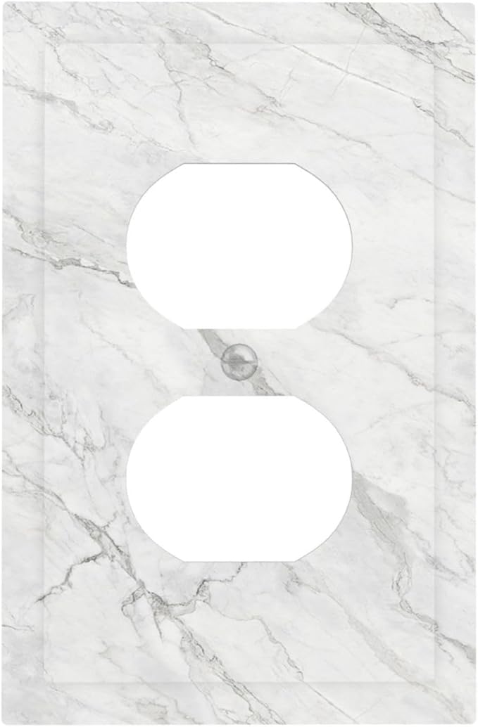 Outlet Covers Marble Granite White And Grey 1 Gang Duplex Electrical Receptacle Faceplate Light Switch Cover Wall Plate Decorative Switch Plates for Home Bedroom Decor