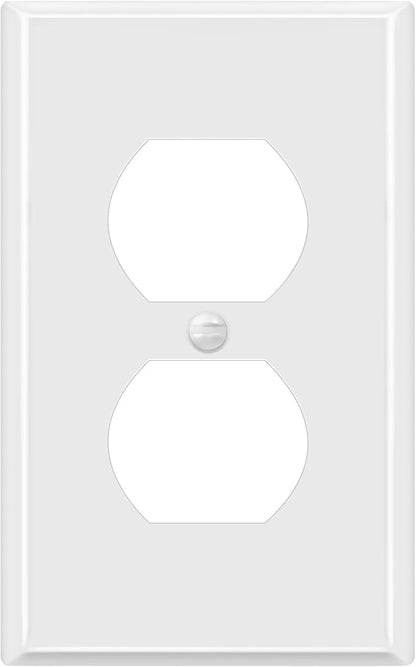 ENERLITES Duplex Receptacle Metal Wall Plate, Outlet Cover, Corrosion Resistant, Standard Size 1-Gang 4.50" x 2.76", Powder Coated Stamped Steel, 7721-WG, White Gloss