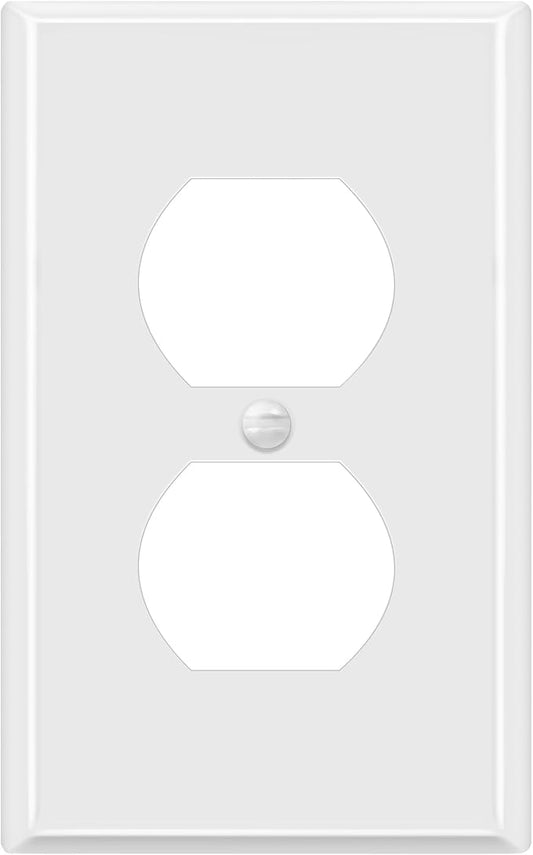 ENERLITES Duplex Receptacle Metal Wall Plate, Outlet Cover, Corrosion Resistant, Standard Size 1-Gang 4.50" x 2.76", Powder Coated Stamped Steel, 7721-WG, White Gloss