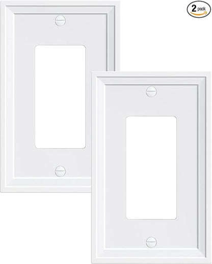 2-Pack Decorator Outlet Cover Plate, White Decorative Switch Plates and Outlet Covers, Natural Bamboo Fiber Wall Plates for Electrical Outlets, Receptacle, GFCI Outlet, Dimmer Switch