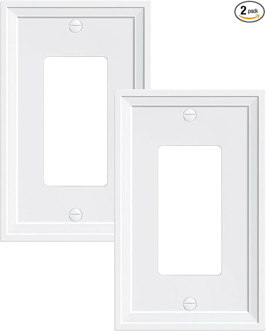 2-Pack Decorator Outlet Cover Plate, White Decorative Switch Plates and Outlet Covers, Natural Bamboo Fiber Wall Plates for Electrical Outlets, Receptacle, GFCI Outlet, Dimmer Switch