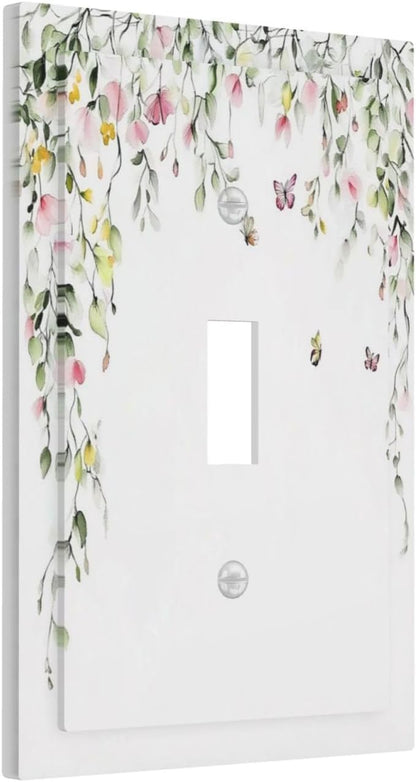 Watercolor Flowers Vine Colorful Butterfly Floral Decorative Light Switch Cover 1 Gang Single Toggle Device Electrical Faceplate Switchplates Decorator Outlet Wall Plate For Bed Room Living Room Decor