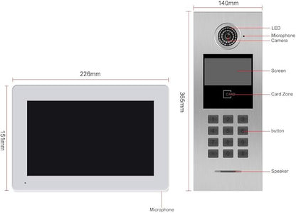 Video Intercom System 5/6/7/8 Unit Wired 7 Inch IP Video Intercom Phone for Apartment Building Security Home Access Control System with Digital Keypad and IC Card (for 6 Family)