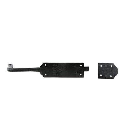 Renovators Supply Manufacturing Black Slide Bolt Door Latch 9 in. Long Black Iron Metal Sliding Bolts with Catch for Cabinet, Barn Doors Or Fence Rust Resistant Security Locks with Hardware Pack of 4