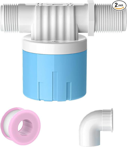 2 Pack 3/4 Float Valve for Water Tank,Aquapulse Water Float Automatic Water Level Control Aqua Pluse Trough Blue Plastic Float Valve Switch for Pool,Pond,Livestock(side inner)