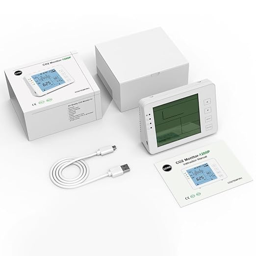 GZAIR CO2 Data Logger Monitor, Wall-Mounted Carbon Dioxide Detector, IAQ CO2 Detector, NDIR Sensor, Temperature and Humidity, 0~5000ppm Range (CO2 Detection Human/Plant Mode)