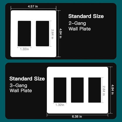 TREATLIFE Screwless Decorator Wall Plates, Standard Size 2-Gang Light Switch Plate, Outlet Covers White, 1 Pack 2-Gang Wall Plates Light Switch Cover