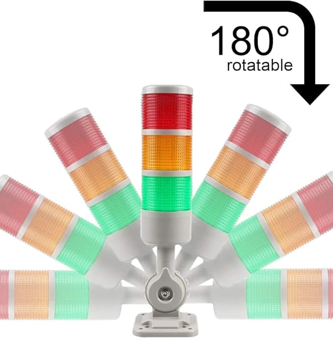 Stack Lights, Industrial Signal Tower with Rotatable Base, Steady/Flashing Light Switchable, 12V/24V DC (3-Layer, No Buzzer)