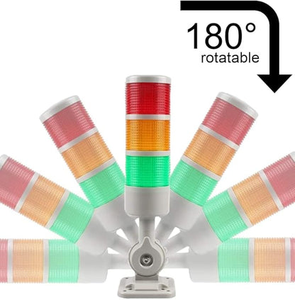 Stack Lights, Industrial Signal Tower with Rotatable Base, Steady/Flashing Light Switchable, 12V/24V DC (3-Layer, No Buzzer)