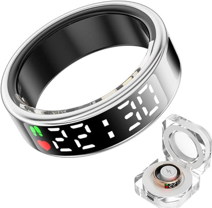 Smart Ring Health with LED Display Screen, Activity Tracker/Heart Rate/SpO2/Sleep/Step, Bluetooth Connection Smart Rings for Women Men, IP68 Waterproof Smart Ring for iPhone & Android (Silver, 10)