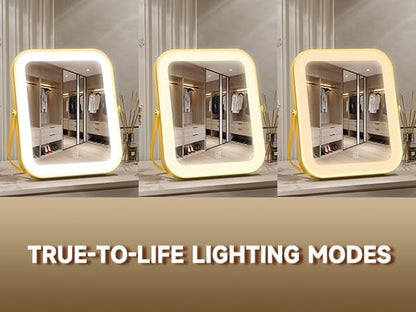 PRIMETEK Vanity Mirror with Lights, 10"x8" LED Lighted Makeup Mirror, Portable Makeup Mirror with Lights, Touch Screen, 3-Color Lighting, 5X Magnification, for Vanity Desk Tabletop, Bedroom,