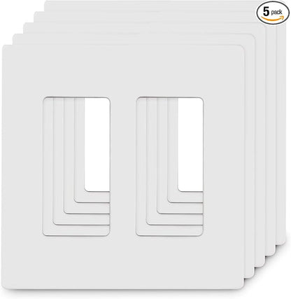 2-Gang Screwless Decorator Wall Plates, Child Safe Standard Size Outlet Cover, Unbreakable Polycarbonate Thermoplastic, Glossy White,5 Pack,UL Listed