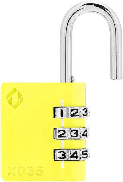 XD35 Combination Lock, 3-Digit Padlock for School, Gym, Sports, Locker Lock, Fence, Toolbox, Case, Outdoor, Hasp Storage (1-Pack, Yellow)