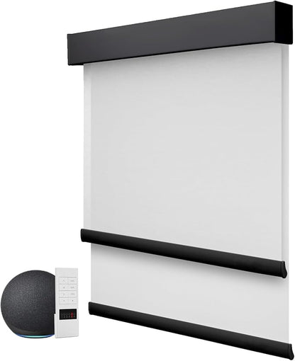ZSTARR Motorized Day and Night Dual Smart Blind for Window with Valance Rechargeable Motor,Blackout Roller Shade Custom Size,with Valance Suitable for Home,Office (Full Blackout Black)