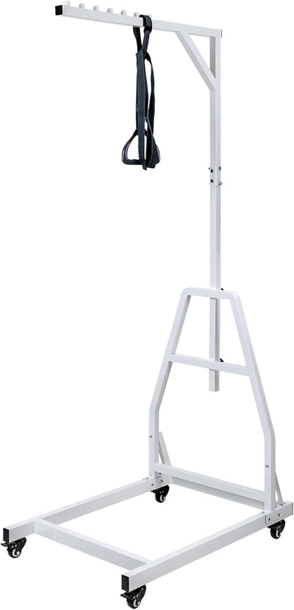 Trapeze Bar for Bed Mobility, Heavy Duty Pull Up Assist Bar with Floor Stand, 5Ft-7Ft Height Adjustable Trapeze Bar, Medical Patient Mover for Care Facilities, White
