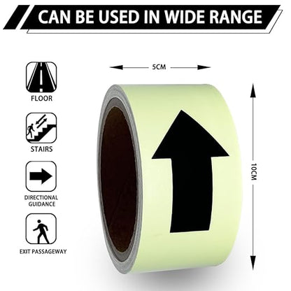 Arrow Glow in The Dark Tape - 15 Ft x 2 in - Rechargeable Glow Tape in The Dark - Safety Warning Tape, Night Decorations, and Home Marking (BlackDarrow)