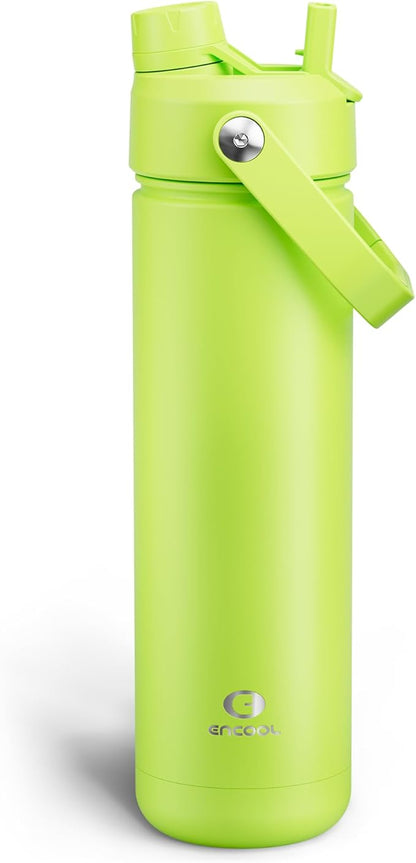 ENCOOL Insulated Water Bottle with Straw Stainless Steel Water Bottle, Leak-Proof, BPA-Free, Double Wall Vacuum Keeps Cold for 24 Hours for Sports, Travel, School (26 oz, Sharp Green)