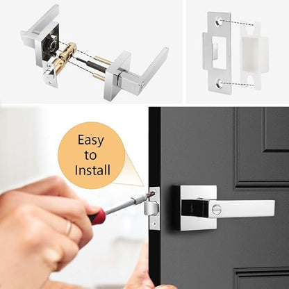 Probrico Privacy Door Levers for Bedroom and Bathroom Keyless Heavy Duty Handles Lockset with a Polished Chrome Finish, Reversible for Right & Left Sides, 3 Pack