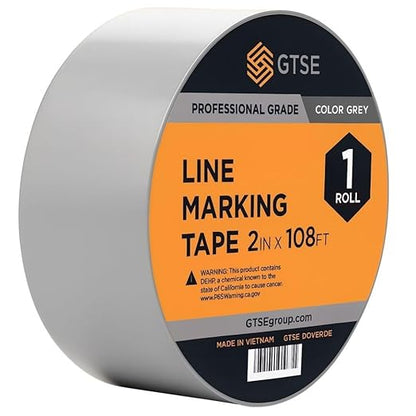 GTSE 2 inch x 108 ft Gray PVC Vinyl Floor Tape, Grey Safety Marking Tape, 6 mil Thick, Suitable for Dance Floors, Gyms, Warehouses, Sports Facilities
