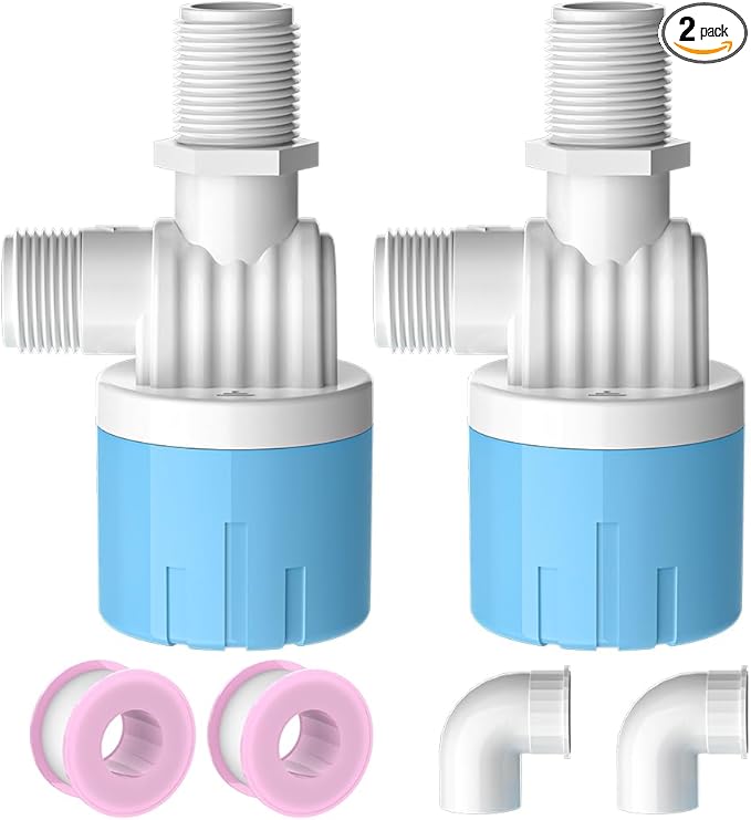 2 Pack 1/2 Float Valve for Water Tank,Aquapulse Water Float Automatic Water Level Control Aqua Pluse Trough Blue Plastic Float Valve Switch for Pool,Pond,Livestock(Top inner)