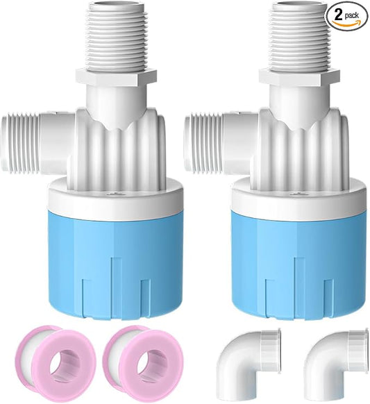2 Pack 3/4 Float Valve for Water Tank,Aquapulse Water Float Automatic Water Level Control Aqua Pluse Trough Blue Plastic Float Valve Switch for Pool,Pond,Livestock(Top inner)