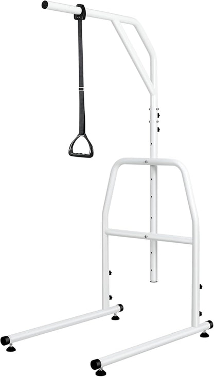 Trapeze Bar for Bed Mobility, Heavy Duty Pull Up Assist Bar with Floor Stand, 5Ft-7Ft Height Adjustable Trapeze Bar, Medical Patient Mover for Care Facilities, White
