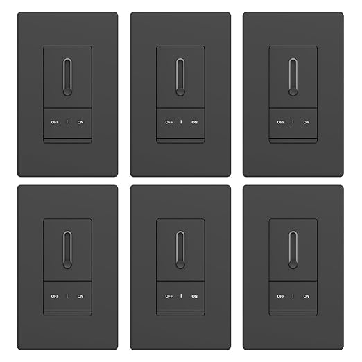 ELEGRP Slide Dimmer Switch for Dimmable LED, CFL and Incandescent Light Lamp Bulbs, Single Pole or 3-Way, Full Control with Preset, Rocker Paddle, Wall Plate Included, UL Listed (6 Pack, Matte Black)