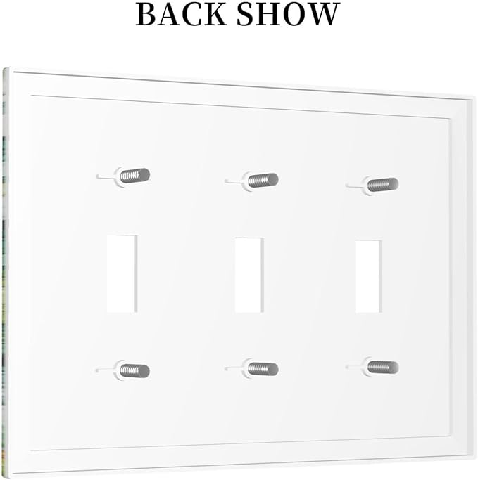 Vintage Floral White Flowers Green Plants Leaves Decorative Switch Plates 3 Gang Wall Plate Triple Toggle Light Switch Cover Electrical Wall Panels Faceplate for Bedroom Bathroom Decor