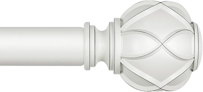 KAMANINA Curtain Rod 32 to 58 Inch(2.6-4.8Ft), Heavy Duty White Curtain Rods for Windows, 7/8 Inch Single Drapery Rod Adjustable, Decorative Netted Texture End