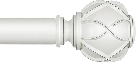 KAMANINA Curtain Rod 32 to 58 Inch(2.6-4.8Ft), Heavy Duty White Curtain Rods for Windows, 7/8 Inch Single Drapery Rod Adjustable, Decorative Netted Texture End