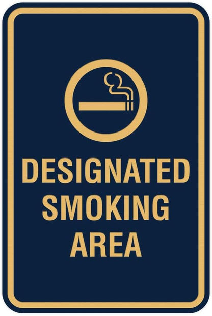 Signs ByLITA Portrait Round Designated Smoking Area Sign with Adhesive Tape, Mounts On Any Surface, Weather Resistant, Indoor/Outdoor Use (Navy Blue/Gold) - Large 2 Pack