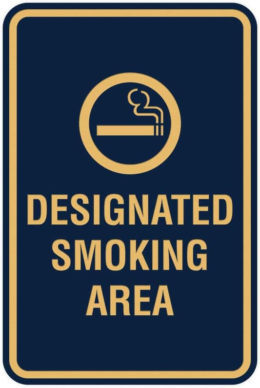 Signs ByLITA Portrait Round Designated Smoking Area Sign with Adhesive Tape, Mounts On Any Surface, Weather Resistant, Indoor/Outdoor Use (Navy Blue/Gold) - Small