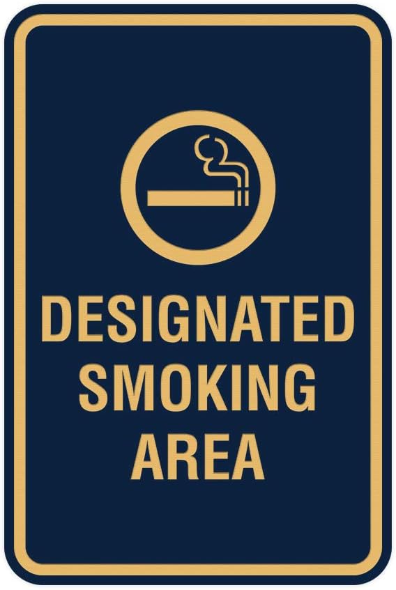 Signs ByLITA Portrait Round Designated Smoking Area Sign with Adhesive Tape, Mounts On Any Surface, Weather Resistant, Indoor/Outdoor Use (Navy Blue/Gold) - Medium 2 Pack