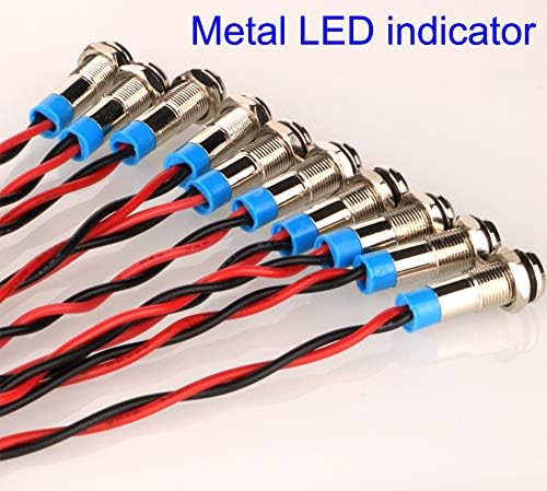 10pcs 6mm 1/4" AC/DC 12-24V LED Metal Indicator Light Pilot Dash Directional with Wire Waterproof Signal Lamp(Green)