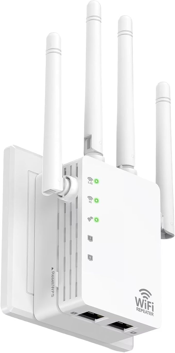 WiFi Extender Signal Booster, Dual-Band 5GHz/2.4GHz 1200Mbps Repeater, Covers Up to 13,888 sq.ft & 150 Devices, Long-Range Internet Booster for Home, Garage, Basement, Outdoor, WPS Easy Setup