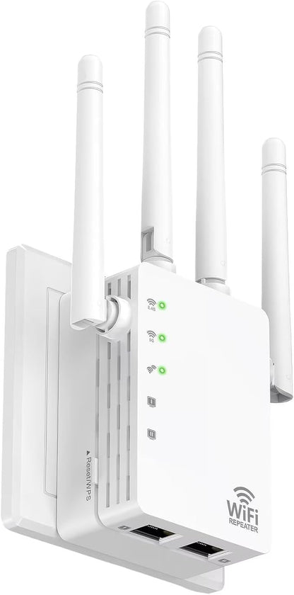 WiFi Extender Signal Booster, Dual-Band 5GHz/2.4GHz 1200Mbps Repeater, Covers Up to 13,888 sq.ft & 150 Devices, Long-Range Internet Booster for Home, Garage, Basement, Outdoor, WPS Easy Setup