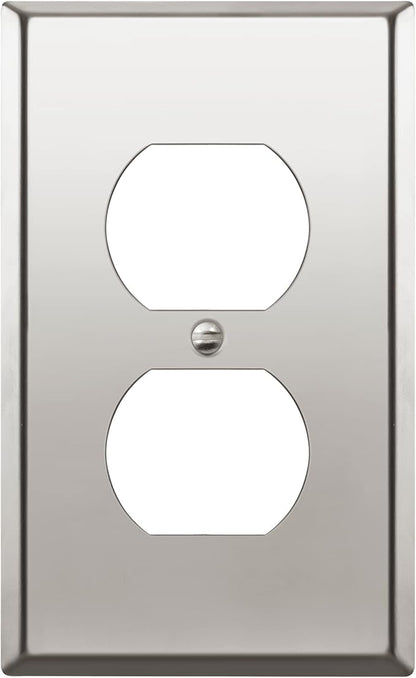 ENERLITES Duplex Receptacle Outlet Metal Wall Plate, Stainless Steel Outlet Cover, Corrosion Resistant, Size 1-Gang 4.50" x 2.76", Stainless Steel 201, 7721-PC, Polished Chrome, Silver