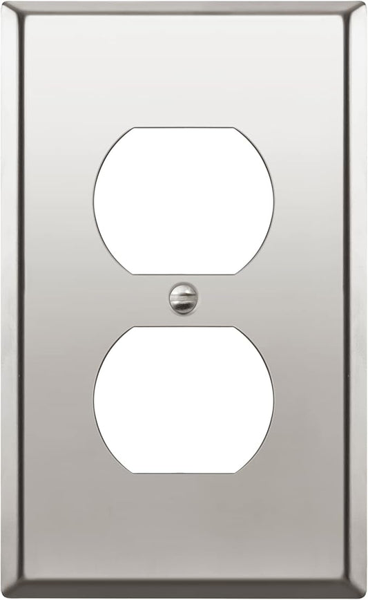 ENERLITES Duplex Receptacle Outlet Metal Wall Plate, Stainless Steel Outlet Cover, Corrosion Resistant, Size 1-Gang 4.50" x 2.76", Stainless Steel 201, 7721-PC, Polished Chrome, Silver