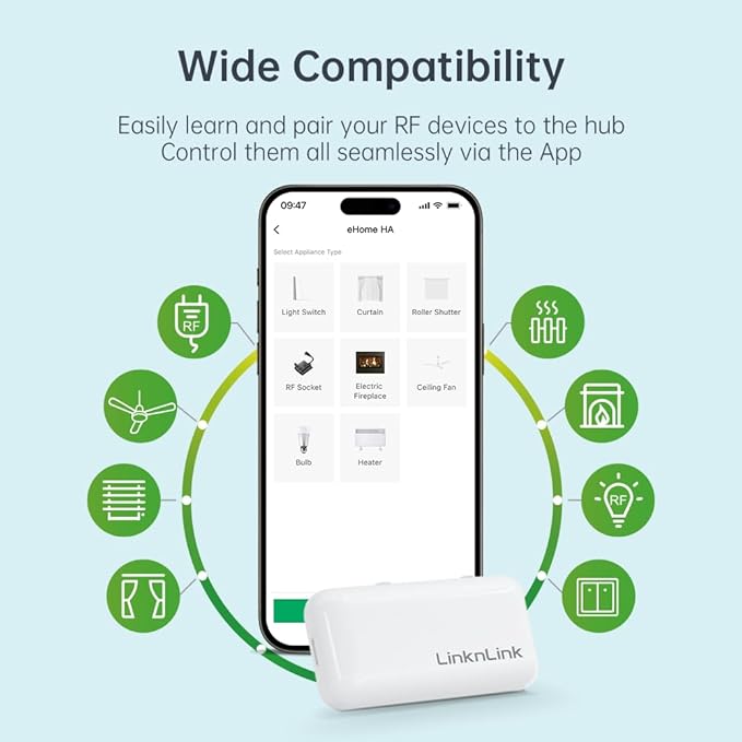 eHome Wi-Fi Smart RF Universal Remote Control,RF Controller for Light Switch,Ceiling Fan,Roller Shutter Motor,RF2MQTT Home Assistant,Compatible with Alexa,Google Home