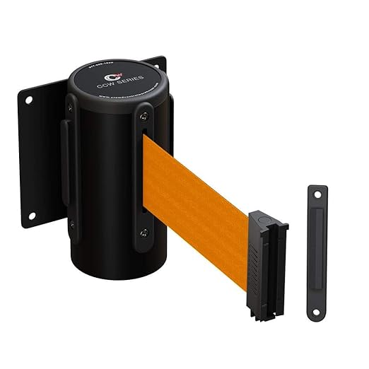 Crowd Control Warehouse - CCW Series WMB-120 Fixed Wall Mount Retractable Belt Barrier - 11 Foot, Orange Belt with Black Steel Case, Crowd Control Barriers