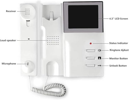 Video Door Phone System, 4.3 Inches Clear LCD Monitor Wired Video Intercom Doorbell Kits, IR Night Vision Outdoor Camera Door Intercom, Doorphone Telephone Style for Home Improvement