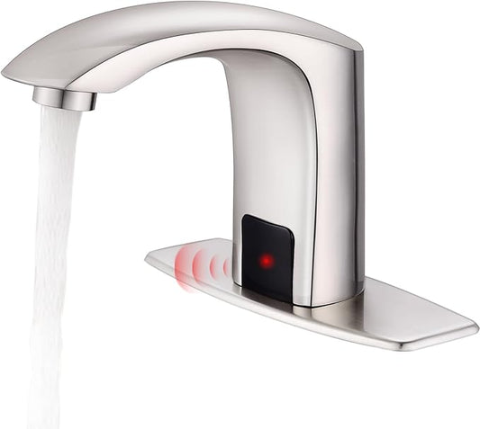 Gangang Touchless Bathroom Sink Faucet Adjustable Water Temperature Brass Automatic Motion Sensor Faucet 1 Hole Commercial Brass Non-contact Faucets Sinks Water Saving Easy to Install (Brushed Nickel)