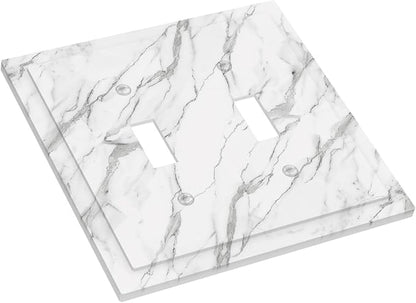 Decorative Light Switch Cover Plate Modern Grey Marble Texture 2 Gang Outlet Covers Double Toggle Wall Plates for Electrical Outlets Switch Plate Covers Faceplate for Kitchen Home Decor