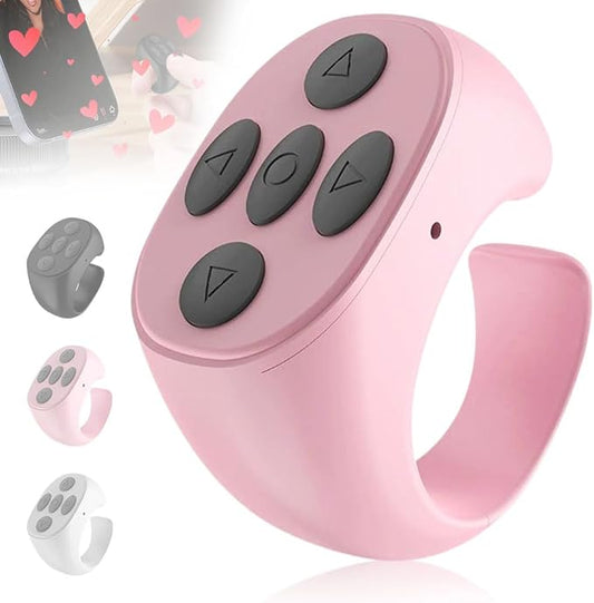 Fingertip Wireless Bluetooth Remote Control, 2026 New Bluetooth Ring Scroller Video Scrolling Ring Remote Control Page Turner (Pink)