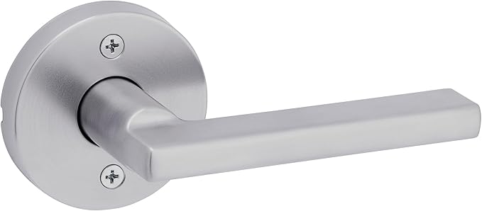 Kwikset Halifax Dummy Door Handle, Single Sided Round Lever for Closets, French Double Doors, and Pantry, Satin Chrome Non-Turning Reversible Interior Push/Pull Lever, with Microban Protection