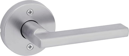 Kwikset Halifax Dummy Door Handle, Single Sided Round Lever for Closets, French Double Doors, and Pantry, Satin Chrome Non-Turning Reversible Interior Push/Pull Lever, with Microban Protection