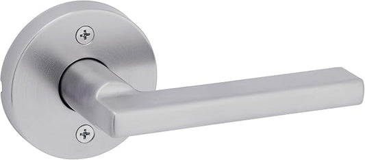 Kwikset Halifax Dummy Door Handle, Single Sided Round Lever for Closets, French Double Doors, and Pantry, Satin Chrome Non-Turning Reversible Interior Push/Pull Lever, with Microban Protection